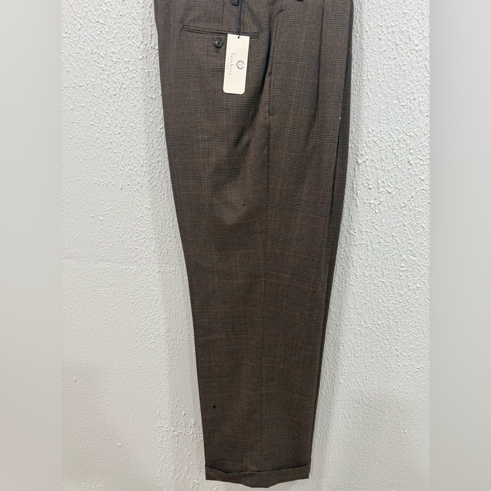 Turnbury Mens Wool/Cashmere Brown Plaid Pattern Trousers Size 36 x 29